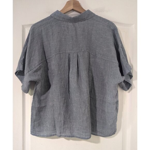 NWT Eileen Fisher | Striped Organic Linen Crinkle Short-Sleeve Shirt - Picture 3 of 11